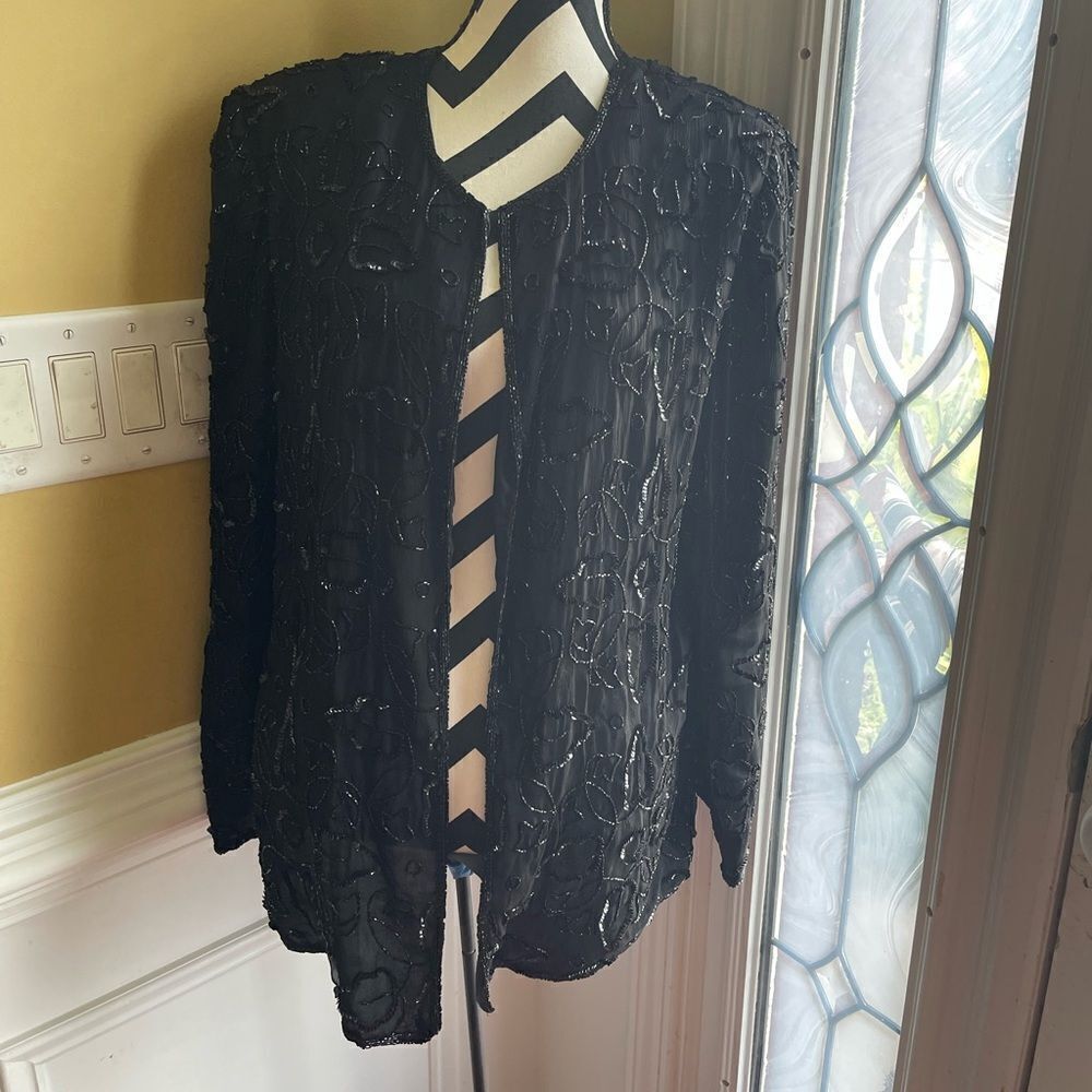 Vintage 1990s JMC 100% silk Beaded Black Cocktail Jacket Size 1X
